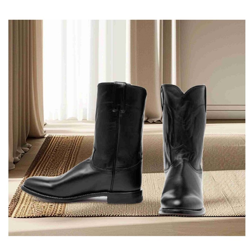 Justin Mens Round Toe Classic  Black Rodeo Western Boots